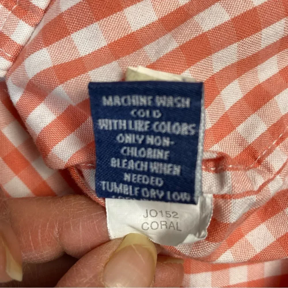 Johnnie-O Men’s Coral White Checkered Pattern Button Up Cotton Shirt Size S